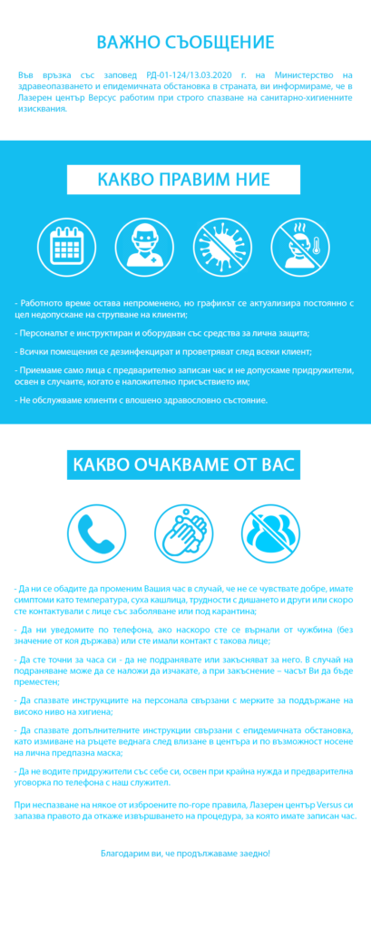 Важно съобщение във връзка с епидемологичната обстановка
